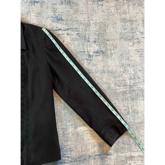 Vintage Blue Ice Black Faux Micro Suede Embroidered Open Front Blazer Size 8 - Picture 11 of 12